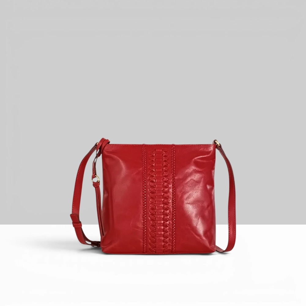 Pre-loved Lodis Red Leather Crossbody Bag with Woven Detail